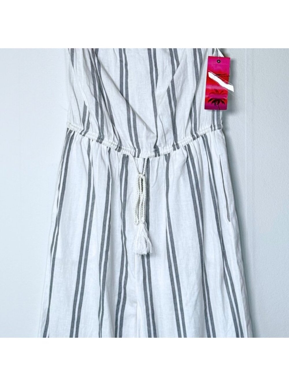 NWT Nautical Striped Strapless Wide Leg Jumpsuit Cotton Linen Blend Medium Chic - Picture 4 of 13